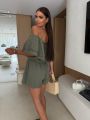 2025 Women's Solid Color Off-shoulder Ruffled Casual Waist Rompers.