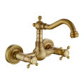 Classical Brass Kitchen Faucet Wall Mounted Dual Handle Holes Cold and Hot Water Taps Rotatable Kitchen Mixer Tap. 