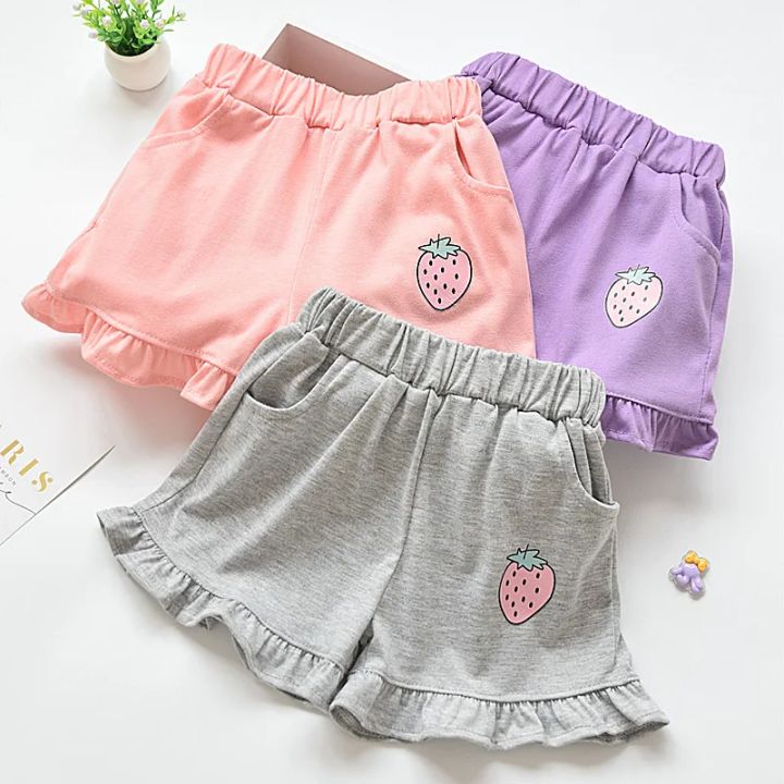 Kids%20Shorts%20Strawberry%20Printed%20Lace%20Baby%20Shorts%20Toddler%20Summer%20Clothes%20for%20Girls%202%20To%207%20Years%20Kids%20Shorts%20-%20Image%204