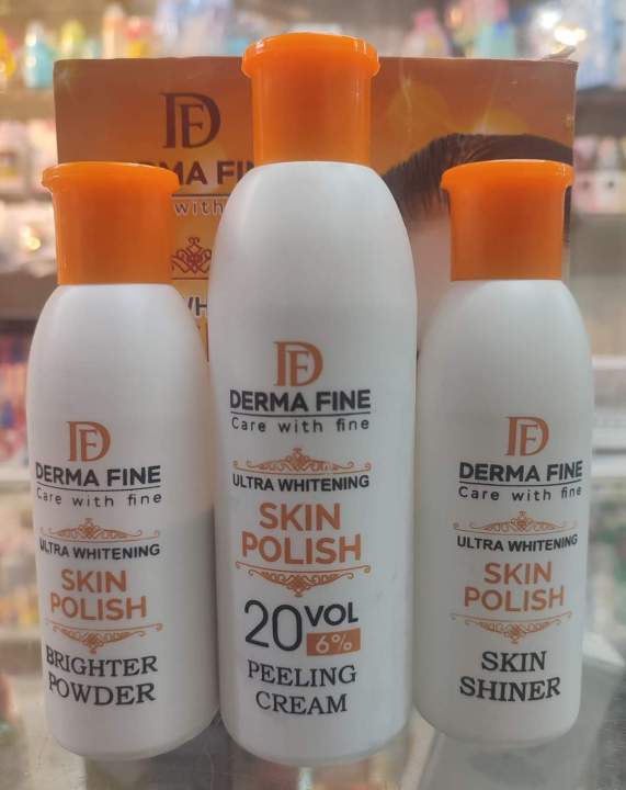 Derma Fine Ultra Whitening 5g Formula Skin Polish (Brightener Powder+Skin shiner+ Peeling Cream) Pack Of 3