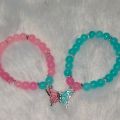 Beautiful pink and white butterfly charm bracelet Glass beads friendship bracelet for couples, best friends, girls. 