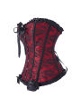 Women Gothic Floral Lace Overbust Corset, Sweetheart Strapless Bustier with Ruffle Trim Front Bow, Busk Closure Lace Up Back.