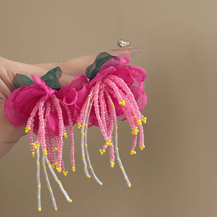 New%20Bohemian%20White%20Pink%20Big%20Cloth%20Flower%20Earrings%20for%20Women%20Statement%20Jewelry%20Handmade%20Pearl%20Bowknot%20Tassel%20Pendientes%20-%20Image%207