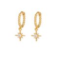 2/3/4 Pcs Star Moon Pendant Design CZ Chain Hoop Earring For Women, Stainless Steel Cartilage Stud Earring Piercing Jewelry. 