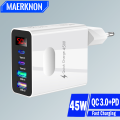 45W USB C Charger 4 Ports Fast Charging Digital Display Mobile Phone Adapter For iPhone 15 Xiaomi Huawei QC 3.0 Wall PD Charger. 