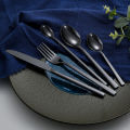 Western Tableware Black Dinnerware Set 6 Pieces Cutlery Set Stainless Steel Knife Fork IceTea Spoon Party Classic Silverware Set. 