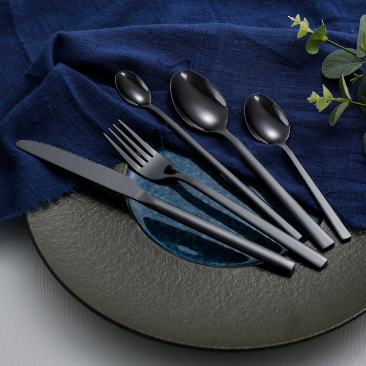 Western%20Tableware%20Black%20Dinnerware%20Set%206%20Pieces%20Cutlery%20Set%20Stainless%20Steel%20Knife%20Fork%20IceTea%20Spoon%20Party%20Classic%20Silverware%20Set%20-%20Image%205