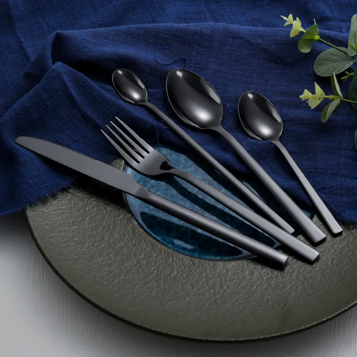 Western%20Tableware%20Black%20Dinnerware%20Set%206%20Pieces%20Cutlery%20Set%20Stainless%20Steel%20Knife%20Fork%20IceTea%20Spoon%20Party%20Classic%20Silverware%20Set%20-%20Image%205