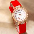 6 PCS New Lxury Love Rhinestone Jewelry Ladies Ring Necklace Earrings Bracelet Set Simple Digital Leather Strap Quartz Watch. 