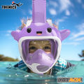 VO2max new kids full face diving mask snorkel air separation tube breathable more convenient reduce blemish viewfinder HD 180 ° clear transparent no spoof. 