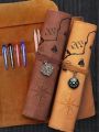 1PC Creative Treasure Map Retro Pencil Case Leather Large Capacity Roll Pencil Bag Embossed Buckle Simple Stationery Box Roll Po. 