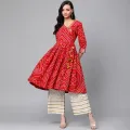Womens AC Cotton Printed Readymade Kurti with Pure Butterfly Palazzo Free Size Set.