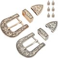2 Sets Antique Western Cowboy Buckle Set 1" Wide Strap Floral Engraved Replacement Buckles for Men Women Alloy Belt kit.
