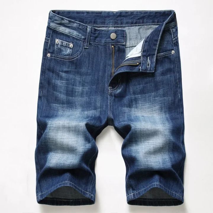 Summer New Men's Denim Shorts Blue Straight Slim Fit Fashionable Ripped Short Jeans Hip Hop High Street Casual Shorts Male