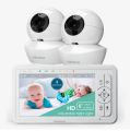 HDS2 - Video Baby Monitor with HD Cameras & Split Screen, NEW! Babysense 5" HD Split-Screen Baby Monitor, Video Baby Monitor with 2 Cameras and Audio, Night Light, 960ft Range, Two-Way Audio, 4X Zoom, Night Vision, 4000mAh Battery. 