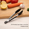 1 Pc Black Silicone Food Tongs, Stainless Steel Food Tongs Outdoor BBQ Clamps For Camping Kitchen Tongs For Baking Steak.