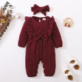 Newborn Bodysuit Round Neck Twisted Stripes Bowbaby+Headband Fashion 2Pcs/Set  0-18 Months Baby Girl Spring And autumn Jumpsuit. 