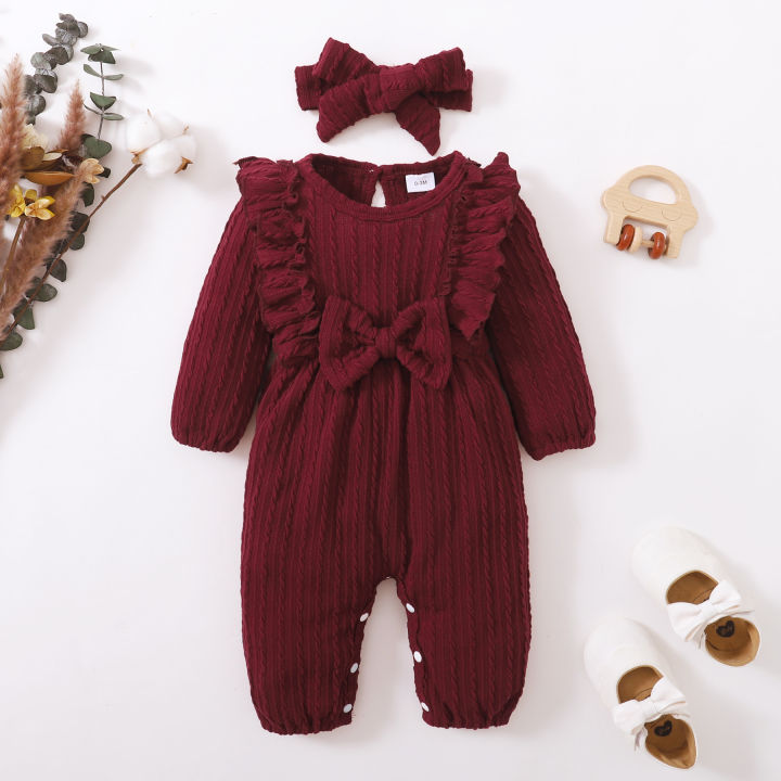 Newborn%20Bodysuit%20Round%20Neck%20Twisted%20Stripes%20Bowbaby+Headband%20Fashion%202Pcs/Set%20%200-18%20Months%20Baby%20Girl%20Spring%20And%20autumn%20Jumpsuit%20-%20Image%206