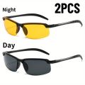 2 Pairs of Night Vision Glasses Men's Goggles Half Frame Fashion Glasses Day and Night Dual-use Driving Glasses Half Frame. 