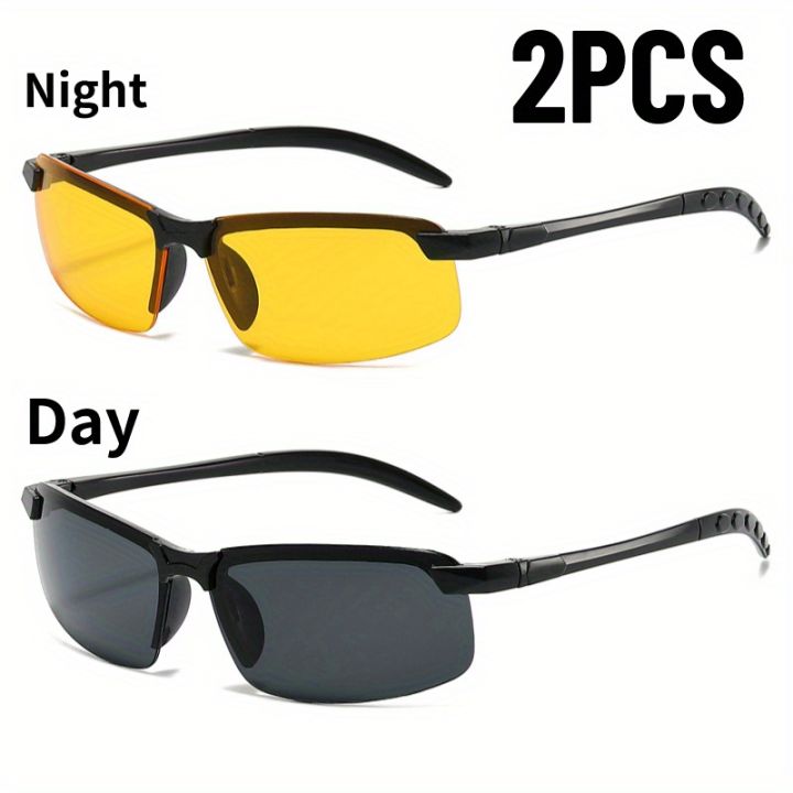 2 Pairs of Night Vision Glasses Men's Goggles Half Frame Fashion Glasses Day and Night Dual-use Driving Glasses Half Frame