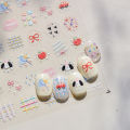 Cute Animals Bear Dog Cake Sweet Cherry Grid Bowknot Star Line Fruit Relief Self Adhesive Nail Art Stickers 5D Manicure Decals.