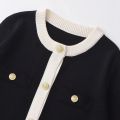 Autumn Women's Wear Gold breasted Long Sleeve Black and White Round Neck Knitted Cardigan Sweater Coat 1822/106. 