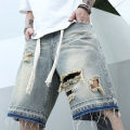 Men Summer Stretchy Denim Jeans Shorts For Men Cargo Casual Wide Leg Elastic Waist Ripped Cargo Baggy Shorts Y2k Streetwear Pant. 