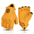 MJMOTO Retro Leather Motorcycle Half Finger Gloves Touchscreen Motocross Gloves Hard Shell Protection Motorbike Glove Breathable.