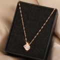 Classic Zircon Crystal Inside Hollow Square Stainless Steel Necklace For Women Korean Fashion Sexy Female Clavicle Chain Jewelry. 