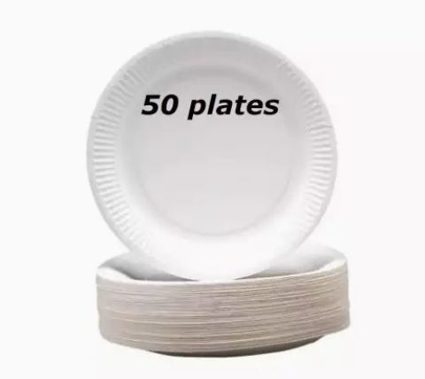 50pcs Disposable Styrofoam Plates Party,,Burger,Rise Plates of Medium Size.                              . Brand: No Brand,,High-Strength,, Light  Weight,,Bacteria Free and Food Grade.
