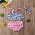 Newborn Baby Girl Flamingo Strap Tops Ruffle Shorts Sunsuit Summer 3pcs Outfits Set 0-24Month. 