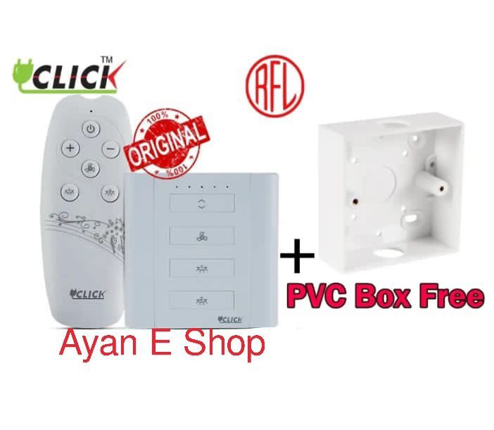 Click wireless remote control switch With PVC Box Free 1year brand warranty 2 Lights 1 Fan  with speed regulations dimmer regulator  socket