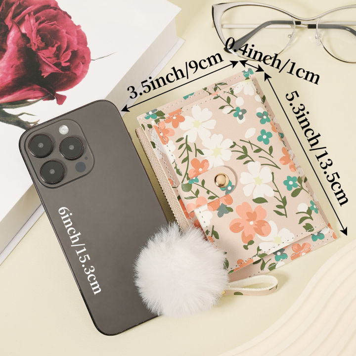 Fashionable%20floral%20print%20simple%20women's%20wallet%20With%20a%20Pom-pom%20Charm,%20High%20quality%20portable%20multi%20card%20slot%20women's%20short%20multifu%20-%20Image%205