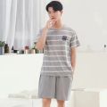 Men Pajama Set Cotton Short Sleeve Shorts Casual Striped Nightwear Loungewear Two-Piece Set Plus Size Summer Man Sleepwear.