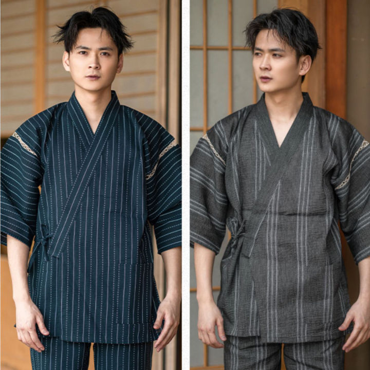 2024New%20Japanese%20Traditional%20Samurai%20Kimono%20For%20Men%20Yukata%20Bathing%20Robe%20For%20Summer%20Loose%20Sauna%20Wear%20Homewear%20Summer%20Short%20Sleeve%20-%20Image%203