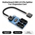 Motherboard USB 2.0 9-Pin Header to 2-Port Hub Splitter - 30CM Cable USB 9-Pin Internal Cable Adapter. 