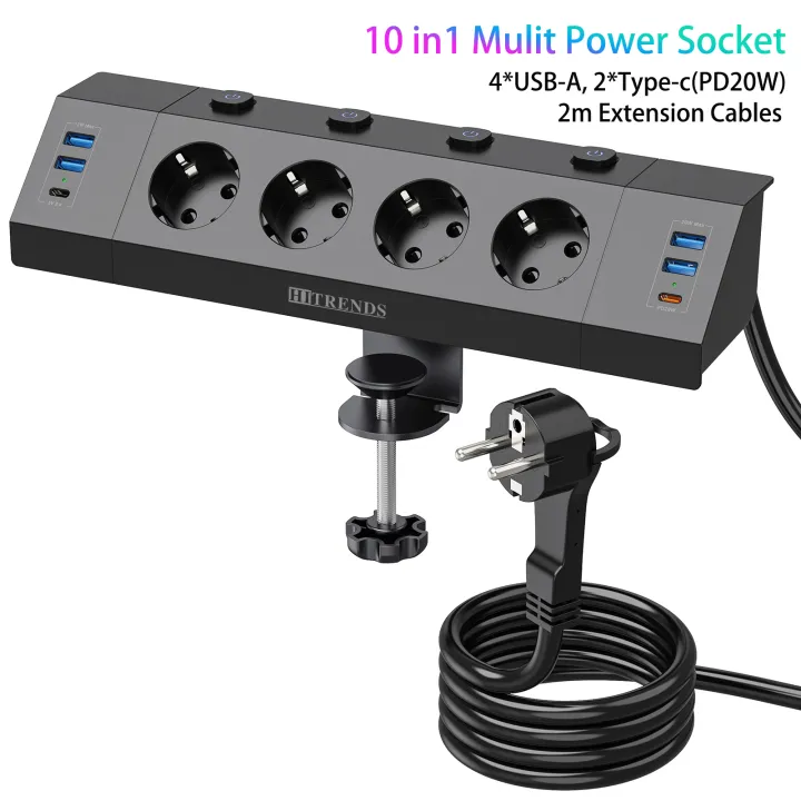 EU Desktop bulit in Power Socket with 4 AC Outlets and 4 USB A 2 USB C ...
