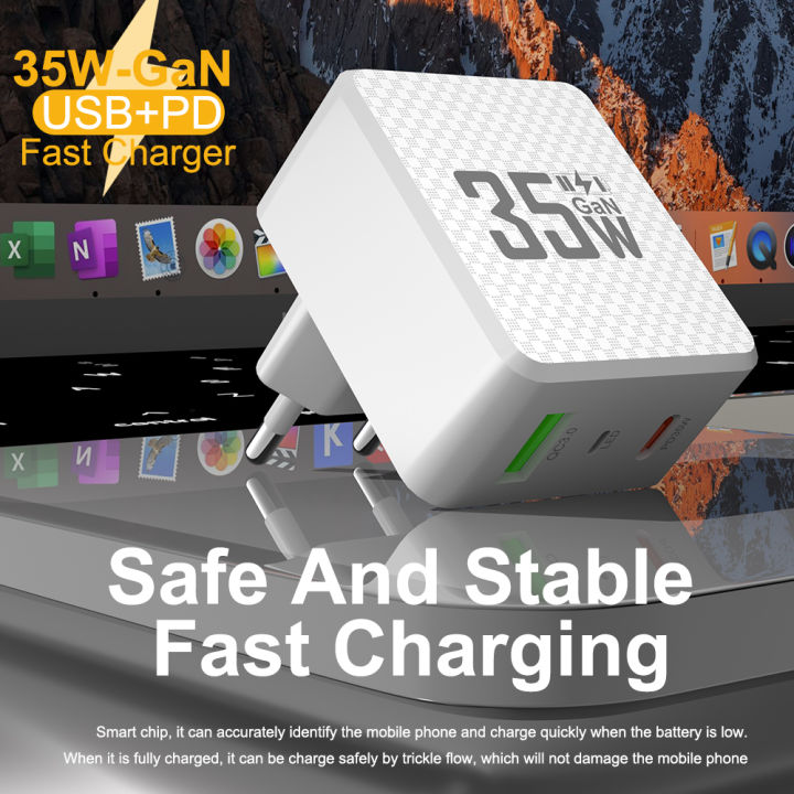 2 Ports Mini 35W GaN USB Type C Charger QC3.0 Portable Fast Charging For iPhone 14 Pro 13 KR/EU/US/UK Plug