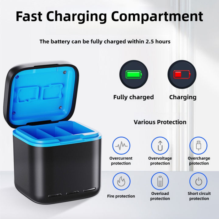 For Gopro Hero 13 Battery Fast Charger 3-Ways Charging Battery Storage ...