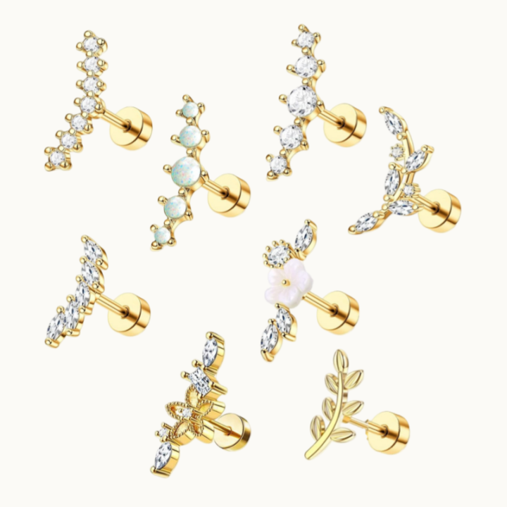 1Pc 16G Stainless Steel Screw Back Stud Earrings for Women Men, Fashion Cubic Zerconia Cartilage Conch Helix Ear Piercing Jewels