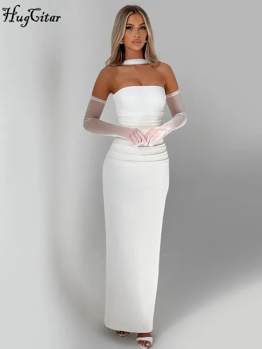 Hugcitar%20Elegant%20Scarf%20Strapless%20Solid%20Mesh%20Gloves%20%20Bodycon%20Maxi%20Prom%20Dress%20Women%20Fashion%20Y2K%20Outfits%20Wedding%20Party%20Birthday%20-%20Image%205