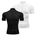 Compression Shirt Men Running Short Sleeve T-shirt Gym Clothes Summer Tight Fitness Polo Shirt Quick Dry Bodybuilding Muscle Tee. 