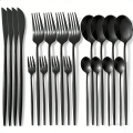 Stainless steel cutlery set, black, 20 pieces; Portuguese stainless steel cutlery for 5 people; elegant Western cutlery; dishwas.