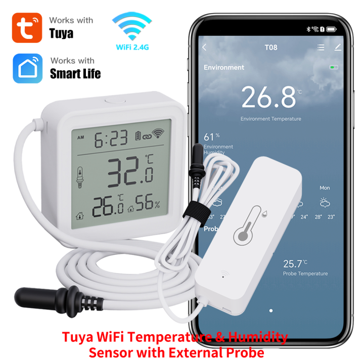 Tuya WiFi Temperature Humidity Sensor with External Probe Hygrometer APP Remote Control Work with Yandex SmartLife Alexa
