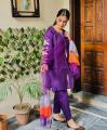 3 Pcs Women's Stitched Fancy Katan Silk Embroidered Suit. 