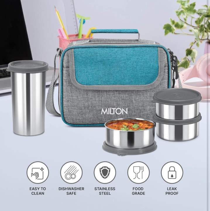 MILTON%20Daily%20Meal%20Lunch%20Box%20with%20Unisex%20Bag,%203%20Stainless%20Steel%20Containers%20300%20ml%20Each%20&%20Tumbler%20400%20ml,%20Leak-Proof%20Tiffin%20for%20Office,%20College,%20Picnic%20-%20Image%203