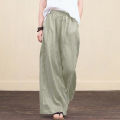 Women Plus Size Loose Trousers Summer Fashion Wide Leg Pants Vintage Casual Cotton Linen Trousers Elastic Low Waist Pants Female. 