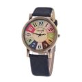 Women'S Quartz Watch Rainbow Color Digital Clock Wood Grain Turntable Top New Famous Retro Casual Leather Strap Student .