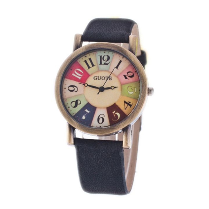 Women'S%20Quartz%20Watch%20Rainbow%20Color%20Digital%20Clock%20Wood%20Grain%20Turntable%20Top%20New%20Famous%20Retro%20Casual%20Leather%20Strap%20Student%20%20-%20Image%204