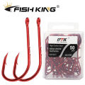 FISH KING Red Fishing Hooks Sea Barbed Fishing Lures Shank Beak Live BaitHolder Carp Fishing Jig Worm Hooks Accessories Tackle. 